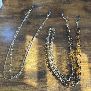 WHBM Gold and Crystals and Gold and Brown Chain Necklace/Face Mask Chain Set